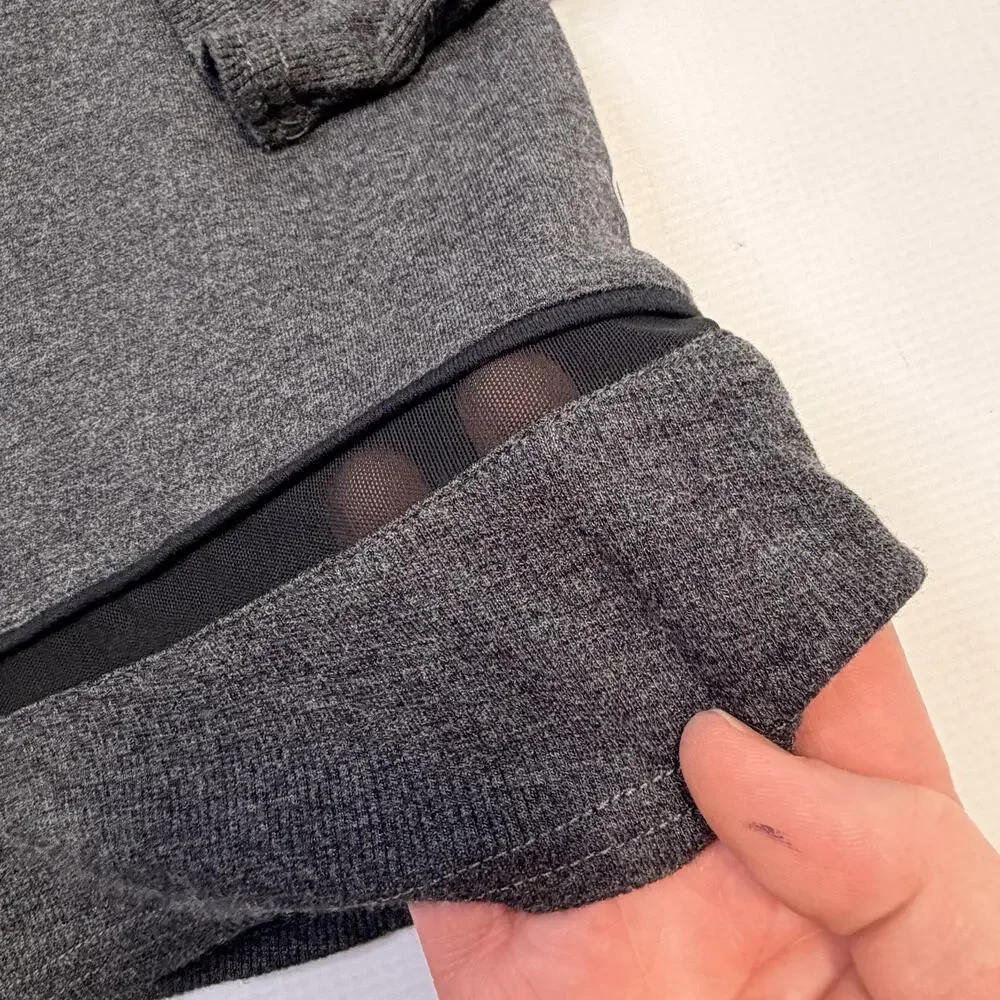 Alo Yoga Hoodie Womens XS Gray Lightweight Open Back Mesh Trim Top Pullover